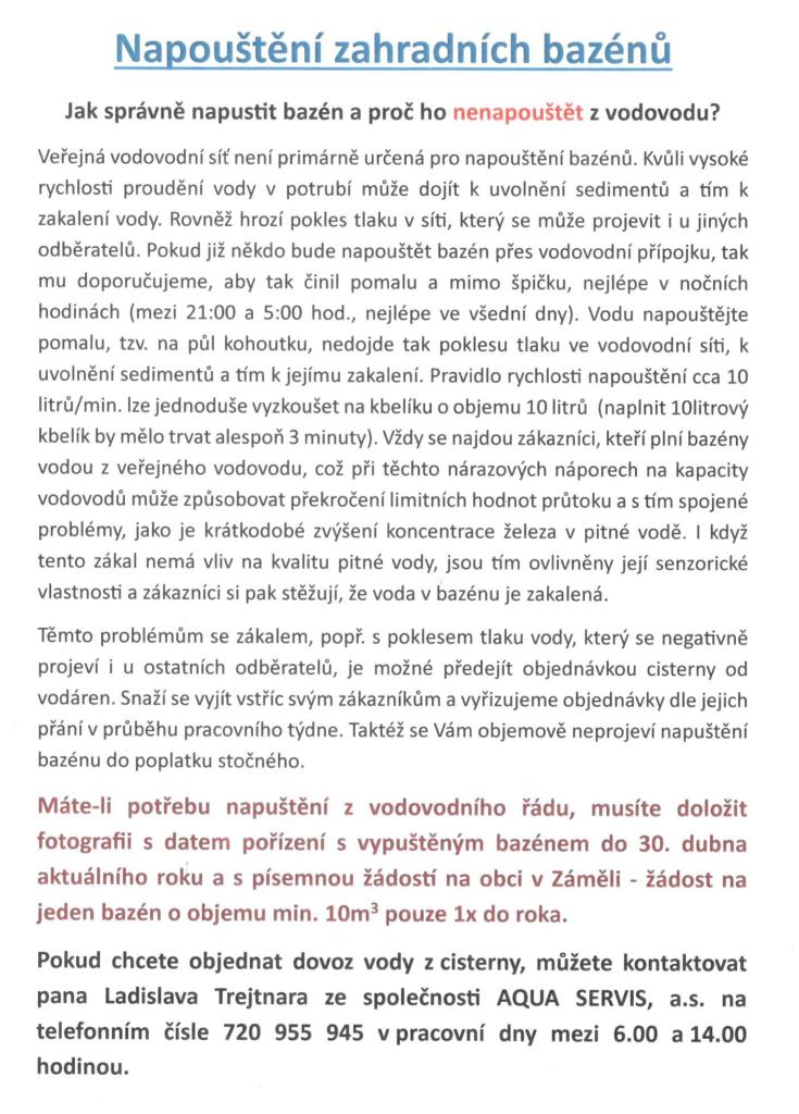 napousteni bazenu
